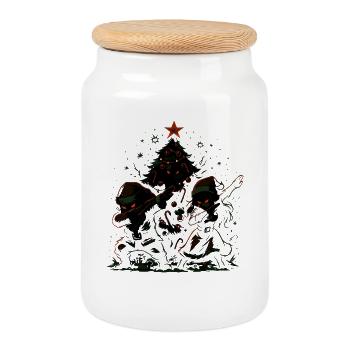 Tamponnement du Père Noël, chemise de couple, drôle - Boîte à biscuits avec couvercle en bois - blanc - Devant