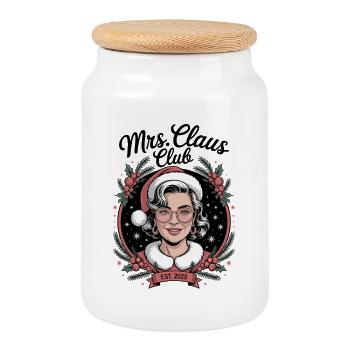 Mrs Claus Club, Weihnachtsfrau Shirt, 2025 - Keksdose mit Holzdeckel - Weiß - Vorne