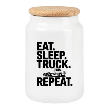 Manger. Dormir. Camion. Répéter. - Boîte à biscuits avec couvercle en bois - blanc - Devant