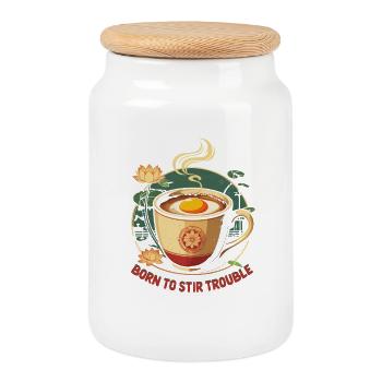 Café vietnamien avec jaune d’œuf - Boîte à biscuits avec couvercle en bois - blanc - Devant