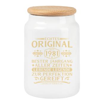 45. Geburtstag Echtes Original seit 1981 - Keksdose mit Holzdeckel - Weiß - Vorne