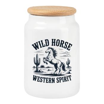 Vintage Western Spirit - Boîte à biscuits avec couvercle en bois - blanc - Devant