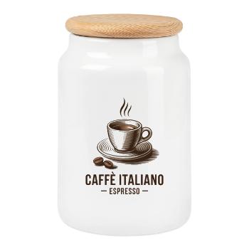 Caffè Italiano – Espresso - Boîte à biscuits avec couvercle en bois - blanc - Devant