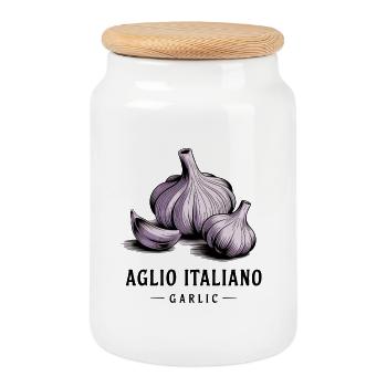 Aglio Italiano – Knoblauch - Keksdose mit Holzdeckel - Weiß - Vorne