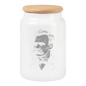 Portrait du philosophe de Nietzsche au texte en gras - Boîte à biscuits avec couvercle en bois - blanc - Devant