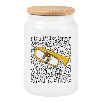 Notes musicales de bugle Corniste Musicien de cuivres - Boîte à biscuits avec couvercle en bois - blanc - Devant