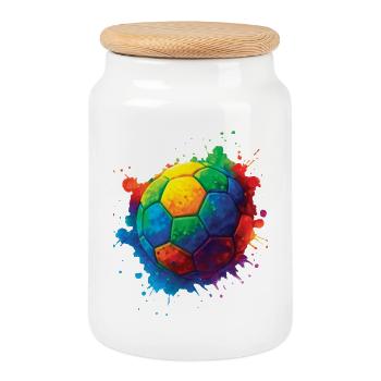 Color Splash Multicolor Fußball - Keksdose mit Holzdeckel - Weiß - Vorne