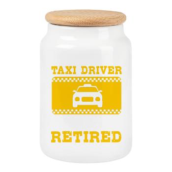 Taxi Taxi Driver - Cookie Jar with Wooden Lid - white - Front