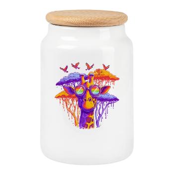 Fantasie Giraffe mit Regenbogenbrille - Keksdose mit Holzdeckel - Weiß - Vorne