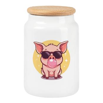 Sonnenbrillen Schwein mit Kaugummi  - Keksdose mit Holzdeckel - Weiß - Vorne