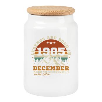 December 1985 Vintage Retro Birthday Gift - Cookie Jar with Wooden Lid - white - Front