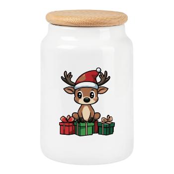 Hirsch Weihnachten Geschenke - Keksdose mit Holzdeckel - Weiß - Vorne
