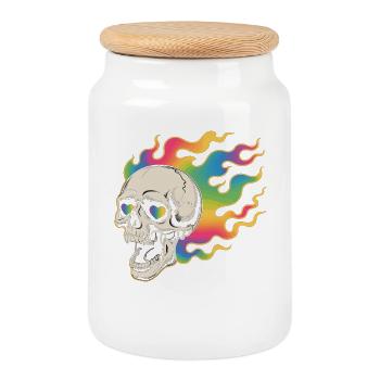 Psychedelic skull in fire design - Cookie Jar with Wooden Lid - white - Front