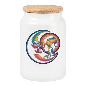 Moon and Earth – Cosmic Love - Cookie Jar with Wooden Lid - white - Front