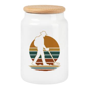Détecteur de métaux Chasseur de trésors Aventure au coucher de soleil - Boîte à biscuits avec couvercle en bois - blanc - Devant
