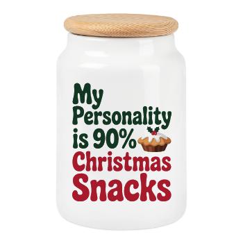 My Personality Is 90% Christmas Snacks Funny Gift - Cookie Jar with Wooden Lid - white - Front