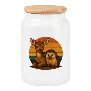 Amoureux des animaux rétro de Der Hedgehog - Boîte à biscuits avec couvercle en bois - blanc - Devant