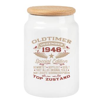 Cadeau du 77e anniversaire Voiture ancienne décembre 1948 - Boîte à biscuits avec couvercle en bois - blanc - Devant
