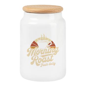 Torréfaction du matin – Café frais quotidien - Boîte à biscuits avec couvercle en bois - blanc - Devant