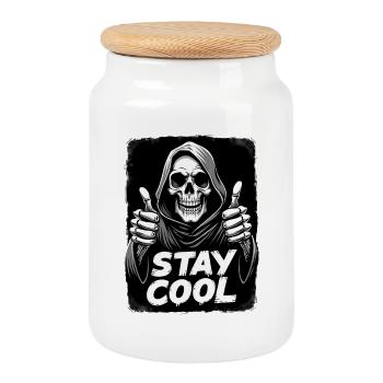 Stay Cool Sensenmann Totenkopf - Keksdose mit Holzdeckel - Weiß - Vorne
