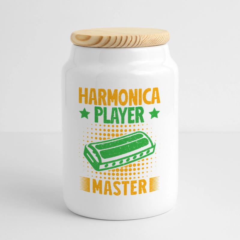 Funny Harmonica Player Master Harmonica Cookie Jar with Wooden Lid