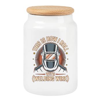 Welder This Is How I Roll Welding Fabrication - Cookie Jar with Wooden Lid - white - Front