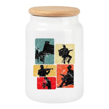 Musik Silhouetten Collage - Keksdose mit Holzdeckel - Weiß - Vorne