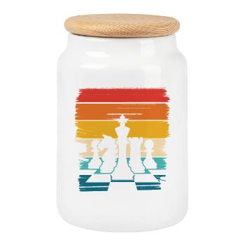 Rainbow Chess Pieces Silhouette - Cookie Jar with Wooden Lid - white - Front