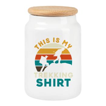Trekking shirt with sunset silhouettes - Cookie Jar with Wooden Lid - white - Front