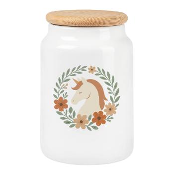 Boho Einhorn Blütenkranz, Sanfte Träume - Keksdose mit Holzdeckel - Weiß - Vorne