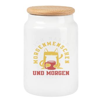 Ich hasse Morgenmenschen Kaffee Katze - Keksdose mit Holzdeckel - Weiß - Vorne