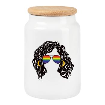 Rainbow Shades Curly Afro Girl Hair Pride Retro  - Cookie Jar with Wooden Lid - white - Front