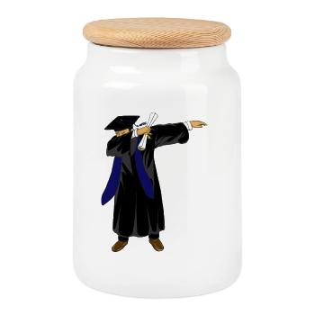 Dabbing Graduation Class 2026 Navy Blue Uniform - Cookie Jar with Wooden Lid - white - Front