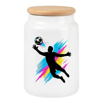 Saut néon du gardien, cadeau de football, enfants - Boîte à biscuits avec couvercle en bois - blanc - Devant