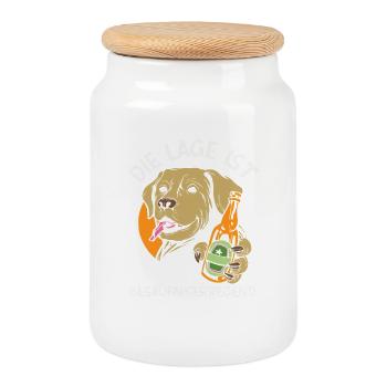 The location is drunken dog - Cookie Jar with Wooden Lid - white - Front