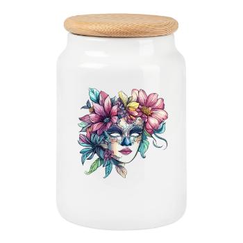 Floral mask in masquerade ball style - Cookie Jar with Wooden Lid - white - Front