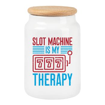 La machine à sous Gambling Fan est mon casino thérapeutique - Boîte à biscuits avec couvercle en bois - blanc - Devant