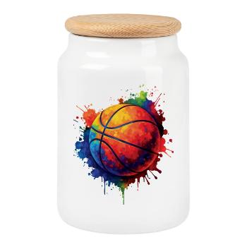 Basketball Splash Art - Design Ballon de Basket - Cookie Jar with Wooden Lid - white - Front