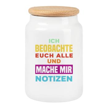 Je te surveille, je prends des notes, je prends de l’humour, au bureau, - Boîte à biscuits avec couvercle en bois - blanc - Devant