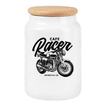 Croquis moto monochrome - Boîte à biscuits avec couvercle en bois - blanc - Devant