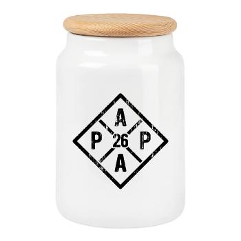 Papa 26 - Vater 2026 - Geschenk - Keksdose mit Holzdeckel - Weiß - Vorne