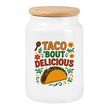 Taco Bout Delicious Fiesta Foodie Spruch Fun - Keksdose mit Holzdeckel - Weiß - Vorne