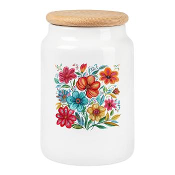 Vibrant floral splendour - Cookie Jar with Wooden Lid - white - Front