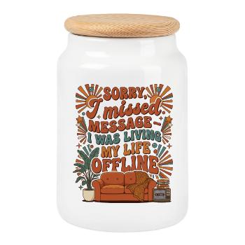 Living Life Offline Retro - Keksdose mit Holzdeckel - Weiß - Vorne