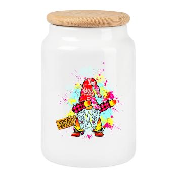 KREATIV WICHTEL Dab Graffiti Künstler XMas  - Keksdose mit Holzdeckel - Weiß - Vorne