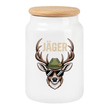 Cerf chasseur avec lunettes de soleil chapeau - Boîte à biscuits avec couvercle en bois - blanc - Devant