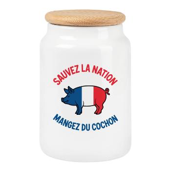 Sauvez la Nation Mangez du Cochon Humour Français - Boîte à biscuits avec couvercle en bois - blanc - Devant
