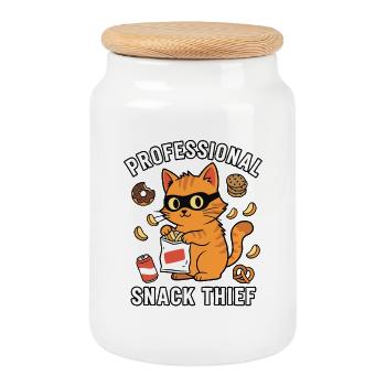 Professional Snack Thief Freche Lustige Katze - Keksdose mit Holzdeckel - Weiß - Vorne