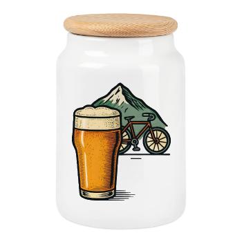 Bier Mountain Bike Abenteuer - Keksdose mit Holzdeckel - Weiß - Vorne