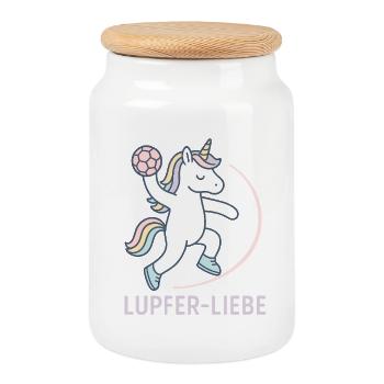 Licorne Handball Lupferliebe, lancer tendre - Boîte à biscuits avec couvercle en bois - blanc - Devant